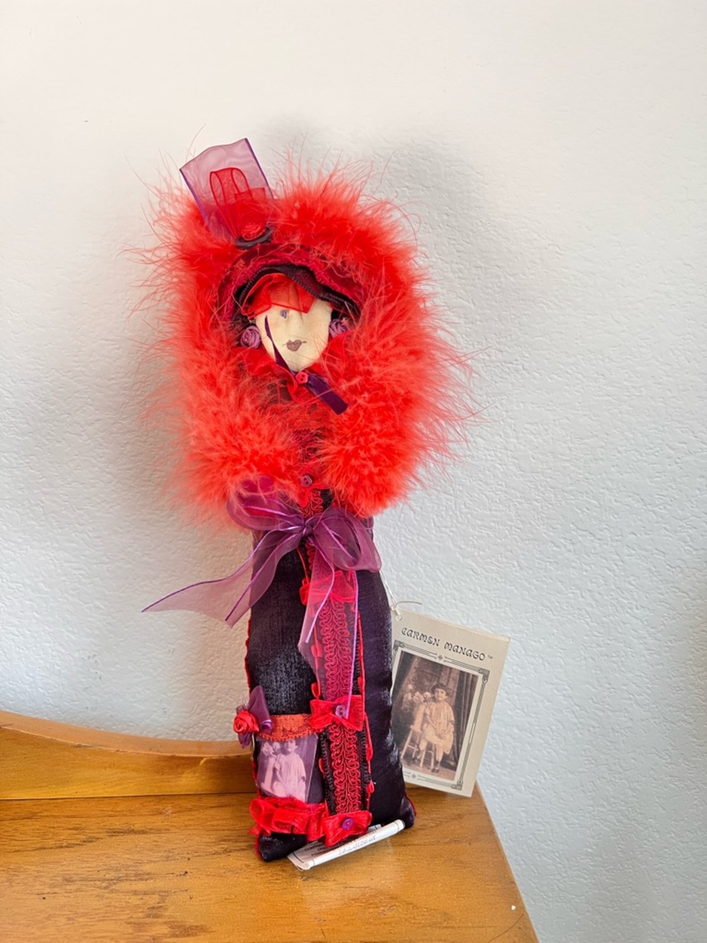 Carmen Manago‎ Red Hat Pillow Lady Doll 14” NWT Collectible Home Decor